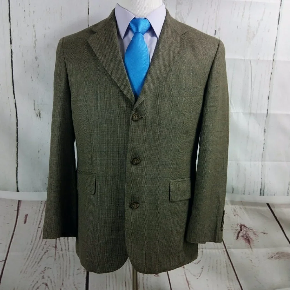 Stafford Executive 40S 3 Button Olive Brown Birdseye Suit Blazer Sport Coat